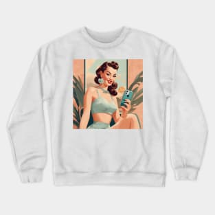 Beachy Summer Vintage Selfie Phone Pin Up Girl Crewneck Sweatshirt